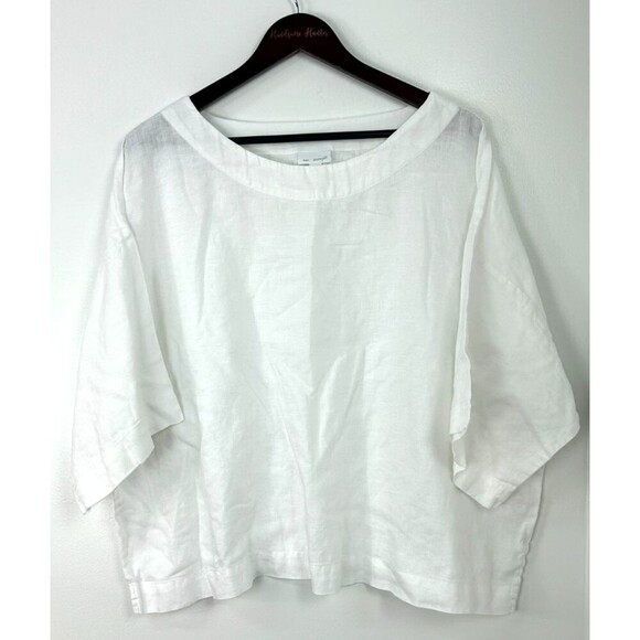 Pure Jill Linen Top Women Sz L White Boxy Oversized Blouse Lightweight 1080H4 - Picture 1 of 12